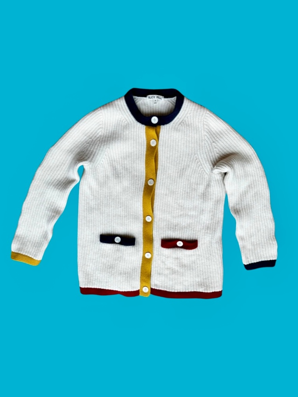 Rare/HTF Alex Mill varsity style cardigan, 100^ superfine merino, size M